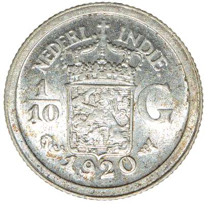 1⁄10 Gulden 1920 | Laurens Schulman BV. Scho.848. Wilhelmina. Nederlands Oost Indië