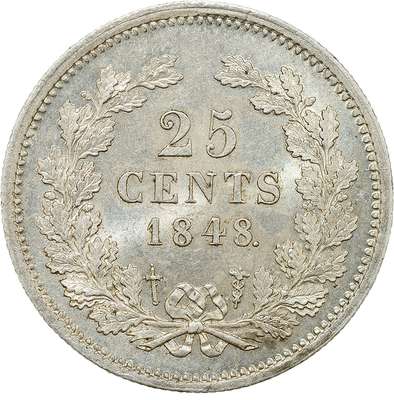 25 Cent 1848 | Laurens Schulman BV. LSch.411 (532). Punt achter jaartal