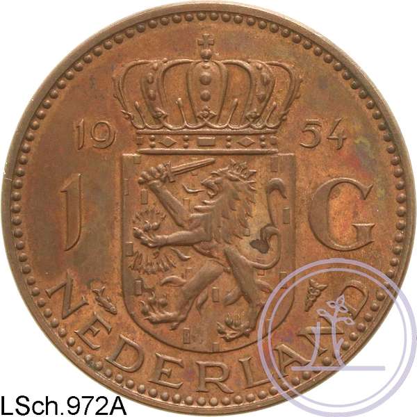 LSch.972A-1 gulden 1954 brons zonder randschrift_r